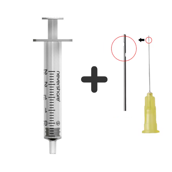 Seringue 2,5 cc + aiguille d’irrigation endodontique (a double ventilation)