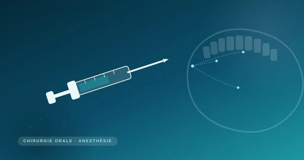 Accueil Illustration d'une seringue dentaire orientée vers les sites d'injection de l'anesthésie loco-régionale